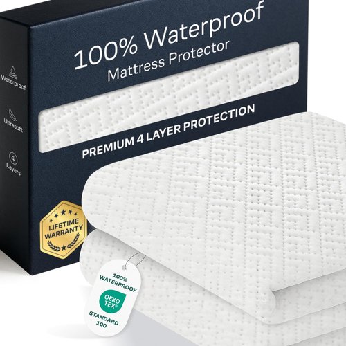 100% Waterproof King Mattress Protector - Ultimate Spill & Stain Defense for Parents & Pet Owners - Noiseless Cooling Bamboo Viscose (White)