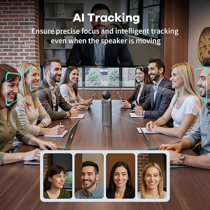 KanDao Meeting Pro 360-degree Video Conference Camera with Microphones and Speakers, AI Tracking, Smart Zooming, Automatic Focus, 4-in-one Standalone Meeting Room Camera System, Wi-fi/HDMI/USB