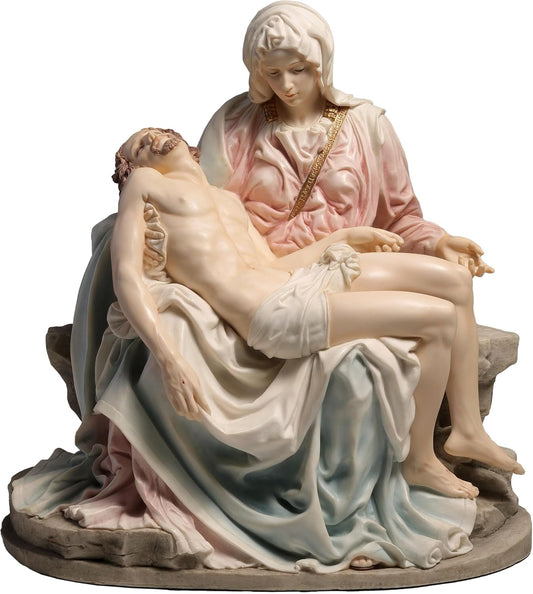 Regine Switzerland Pieta & Michelangelo Decorative Figurine - Elegant 10.63 Inch Design in Pink & Blue