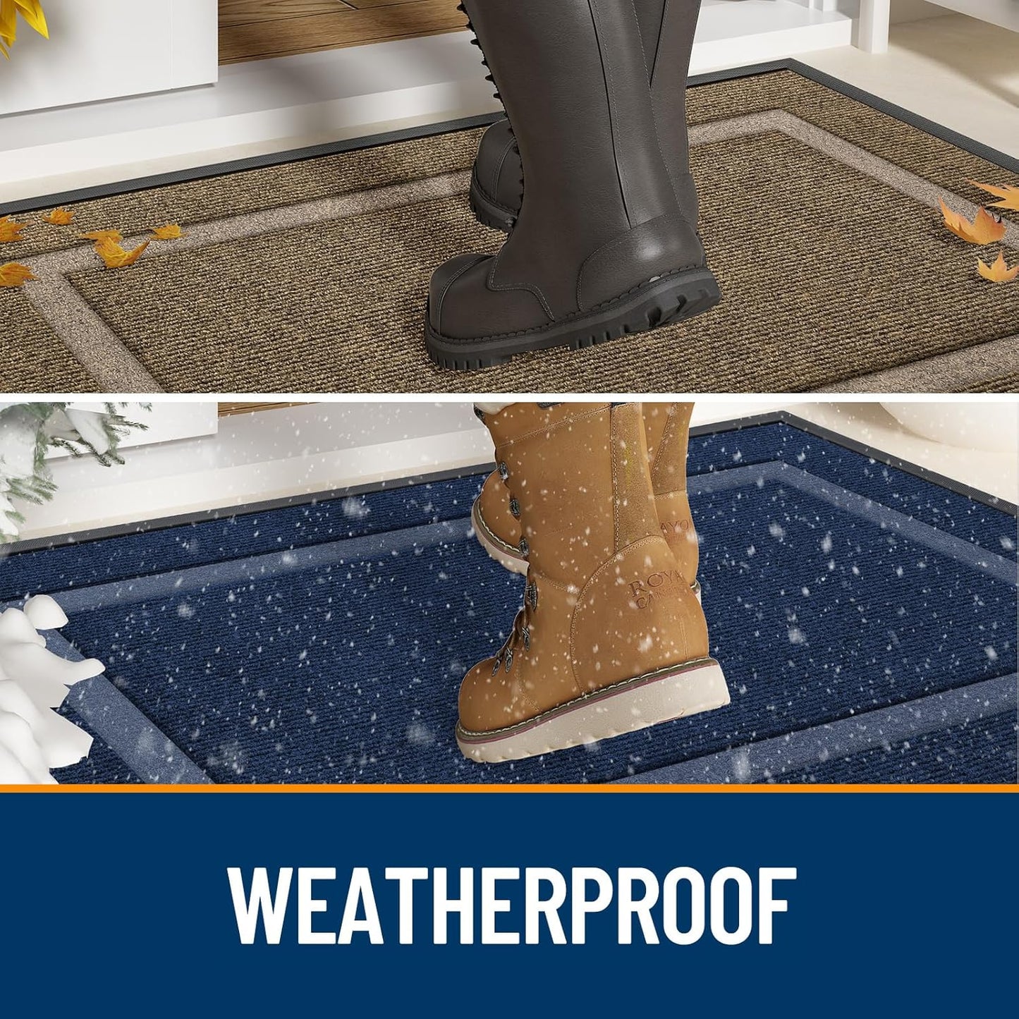 OLANLY Waterproof Front Door Mat - All-Season, Sturdy Natural Rubber, Easy Clean | 59x20, Green