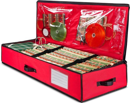 Juegoal Christmas Storage Organizer - 40.5 Inch Gift Wrapping Paper Storage Box with Interior Pockets | Tear-Proof Fabric