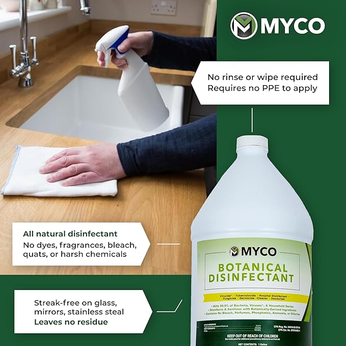 Myco Botanical Disinfectant Cleaner â Natural Plant-Based Ready-to-Use EPA-Registered Disinfectant Spray for Mold, Mildew, Germs, Bacteria & Viruses â Safe for Home & Commercial Use, 4 Gallon