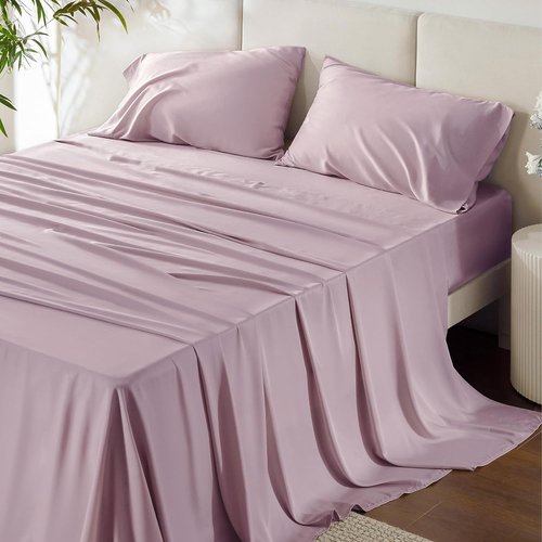 Bedsure Cooling Bed Sheets - Breathable Rayon from Bamboo | Full Size, Deep Pocket, Lavender