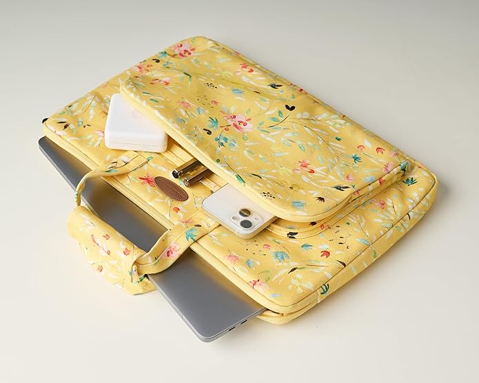 Maison d'Hermine Laptop Bag with Pocket Upto 15.5 inch Stain and Water Repellent Cotton Canvas Spring Summer (Colmar - Yellow)