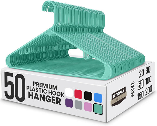 Utopia Home Plastic Hangers 50 Pack - Durable Space-Saving Closet Organizers - Aqua for Shirts, Pants & Coats