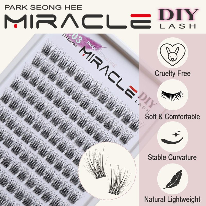 PARK SUNG HEE MIRACLE LASH DIY False Eyelashes, Lash Clusters, Lengthening Wisps 9mm-16mm Contact Lens Friendly, Easy to Apply, Reusable Strip Lashes (E1-220, 16mm), Black