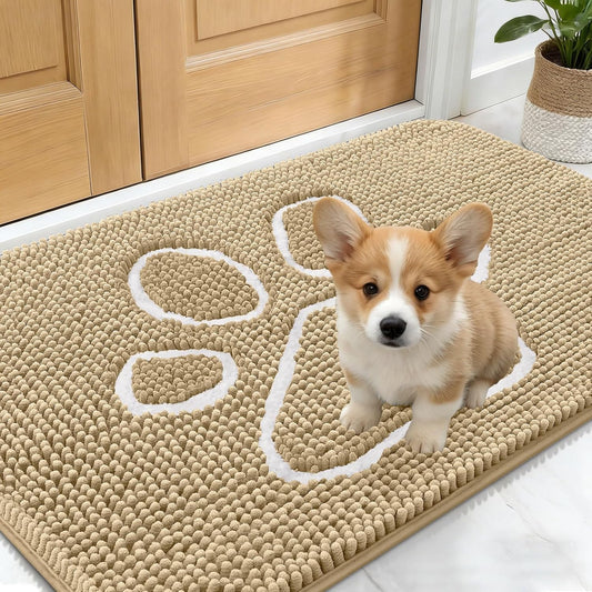 OLANLY Dog Door Mat - Absorbent Non-Slip Mud Mat for Paws | Quick-Dry Chenille, 24x16, Beige