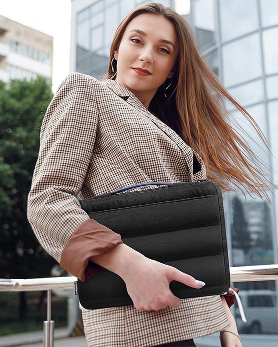 Black Puffy Laptop Sleeve 16-Inch Fluffy Protective Sleeve for MacBook Pro 16/Air 15, Dell XPS 15, HP, for Travel & College