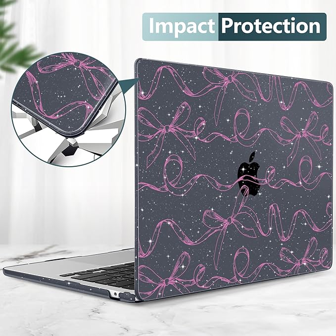 TWOLSKOO for MacBook Air 13 inch Case M5 2026 M4 2025 M3 M2 2024-2022 A3449 A3240 A3113 A2681, Plastic Hard Shell & Keyboard Cover & Type C for MacBook Air 13.6 inch Case, Sparkly Bows
