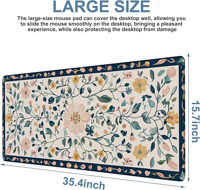 NITAHHHY Gaming Desk Pad Large Extra Length Oriental Decorative Mouse Pad Keyboard Laptop Non-Slip Waterproof with Rubber Base Thick Stitched Edge Mouse Mat for Office Home 35.4 x 15.7 Inches