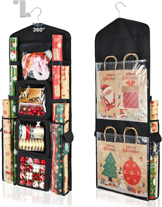Skiennix Wrapping Paper Storage Organizer - Double-Sided Gift Wrap Holder | 360° Rotating Design for Crafts & Accessories