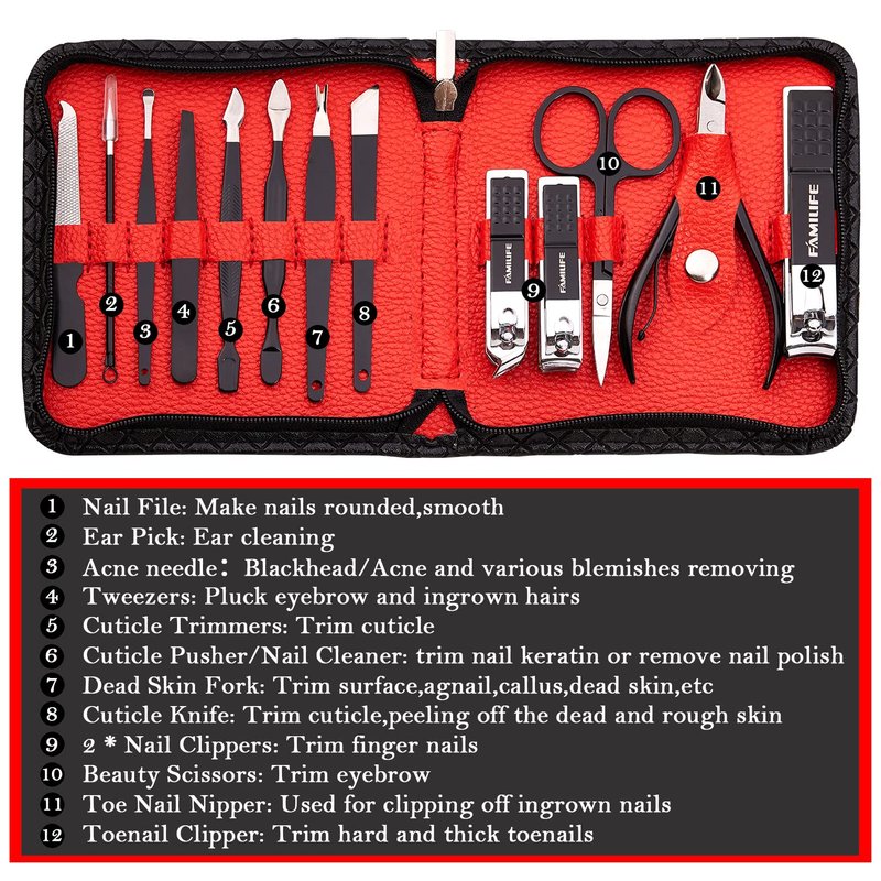 Professional Manicure Set - 11 in 1 Nail Kit for Men & Women | Stainless Steel Grooming Tools, 13 Pieces