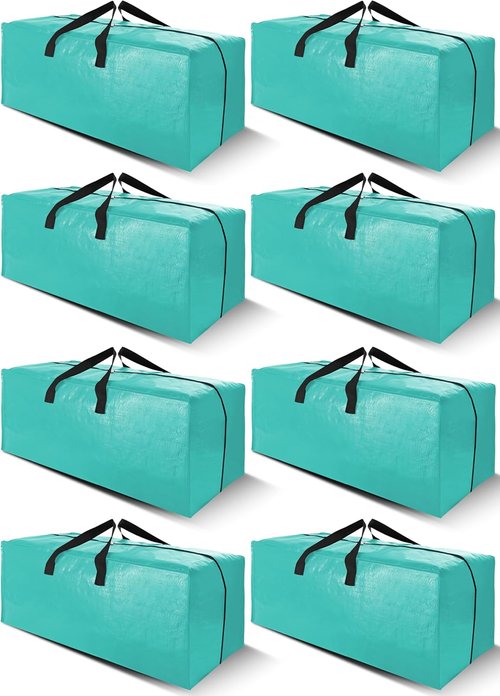 Cosy Family Extra Large Moving Bags - 8 Pack with Backpack Straps, Strong Handles & Zippers | 40 Gal, Aquamarine