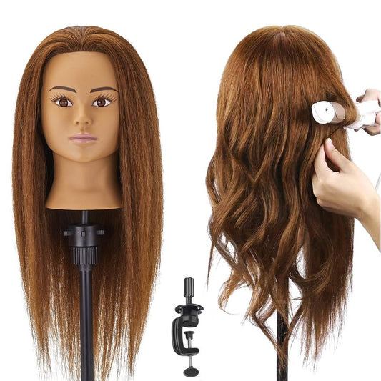 SZCY LLC 100% Human Hair Mannequin Head Hair Styling Training Head Cosmetology Manikin Head Doll Head for Hairdresser with Clamp Holder