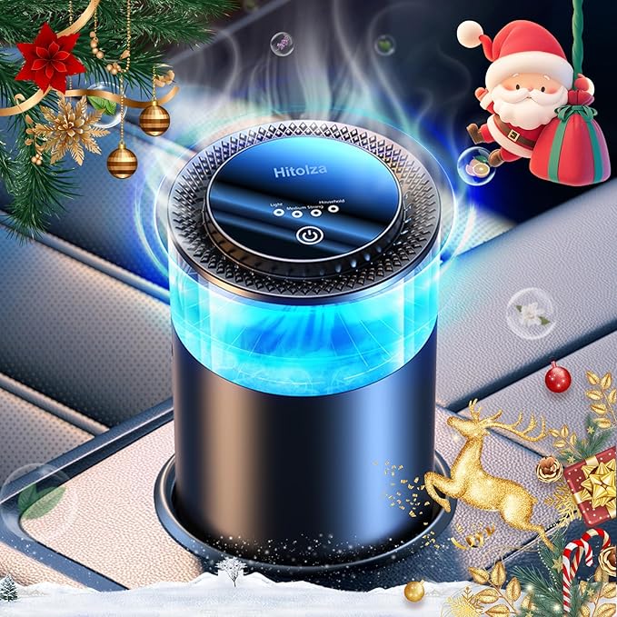 Hitolza Smart Car Air Fresheners, Ambient Light & Mist Fragrance, Auto On/Off Car Air Freshener Diffuser, Adjustable Intensity, Lasts 6 Months, Built-in Battery, Premium Scents Refill X2 - Vanilla