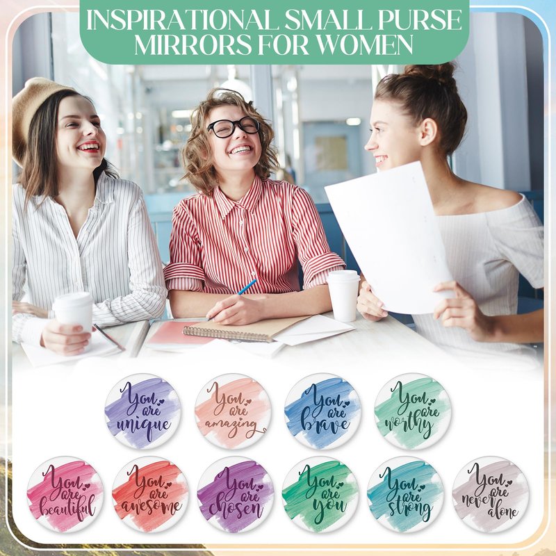 Vercraft Employee Appreciation Gift for Women Teacher Inspirational Canvas Makeup Bag Portable Compact Mirror Bulk Cosmetic Bag Thank You Volunteer CNA Nurse Coworker(Inspiration,Pastel,60 Pcs)