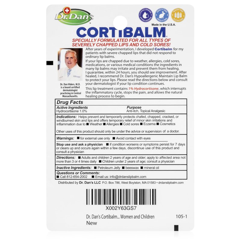 Dr. Dan's Cortibalm-6 Pack-for Dry Cracked Lips - Healing Lip Balm for Severely Chapped Lips - Designed for Men, Women and Children