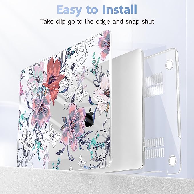 Lepeoac Case for MacBook Pro 13 inch Case M2 2022-2016 A2338 M1 A2251 A2289 A2159 A1989 A1708 A1706, Plastic Hard Shell + Keyboard Cover + Dust Plug, Floral C319