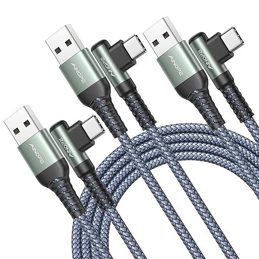 AINOPE Type C Cable [3-Pack, 6.6FT] Right Angle, 3.1A USB Type C Cable Fast Charging, Nylon Braided Type C Charging Cable Fast Charger Compatible with Samsung Galaxy S10 S9 S8 S20 Plus, Note 10 9 8