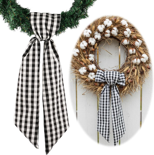 Regine Switzerland Black & White Plaid Wreath | Elegant Front Door Decoration for Holidays & Events