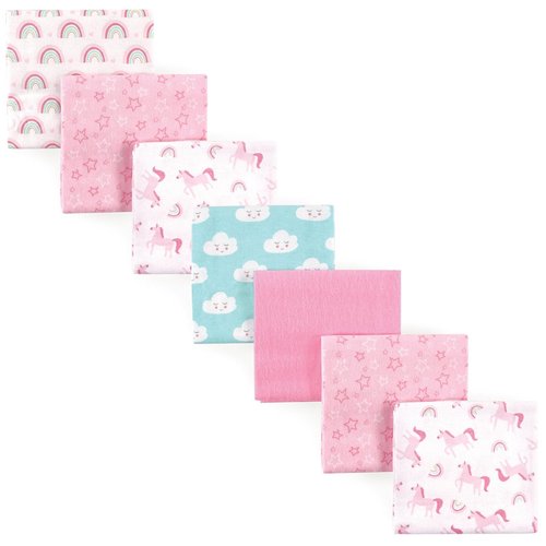 Luvable Friends Unisex Baby Receiving Blankets - Soft Cotton Flannel, Rainbow 7-Pack, One Size