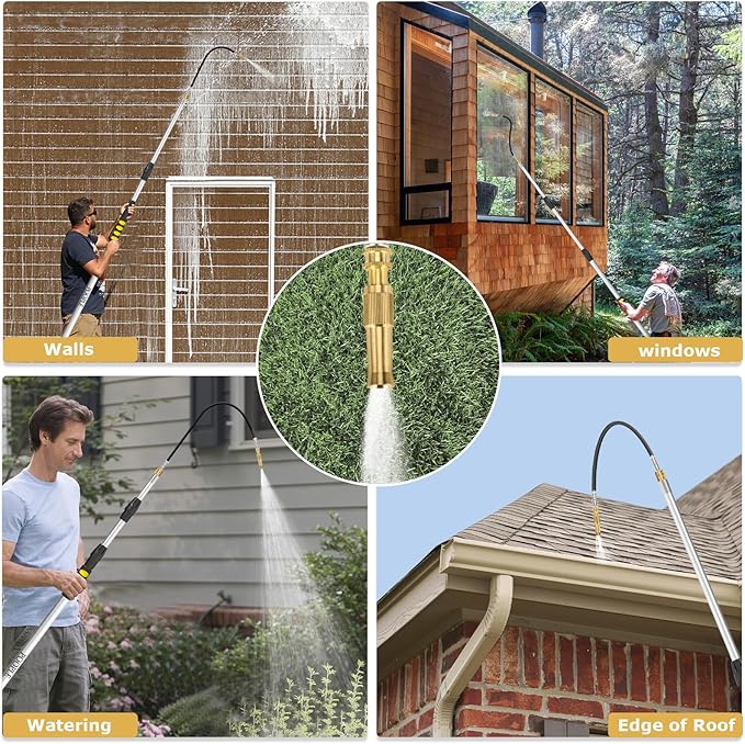 Gutter Cleaning Tools from The Ground, 16FT (24FT Reach) Telescoping Gutter Cleaner Wand with Adjustable Water Flow, Rain Gutters Cleaning Tool for Leaves and Debris, Fits Standard Garden Hoses