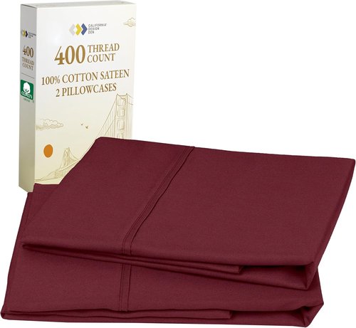 California Design Den King Size Pillowcase Set - 400 Thread Count 100% Cotton Sateen, Soft & Breathable | Burgundy Red