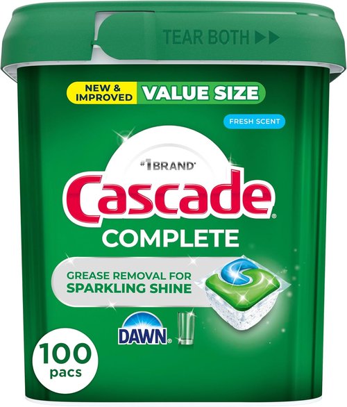 Cascade Complete Dishwasher Detergent Pods - Fresh Scent, Powerful Grease-Fighting Tablets | 100 Count Value Pack