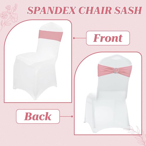 MDS Spandex Chair Sashes - Premium Stretch Covers with Buckle Slider | Fits Universal Dining Chairs - Dusty Rose (Pack of 75)