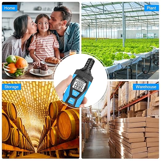 INSTRODOTS Temperature Humidity Meter - Handheld Thermometer Hygrometer with Ambient, Dew Point, Wet Bulb, High Precision Wet Bulb Thermometer, Dual Display Temperature & Humidity with LCD Backlight