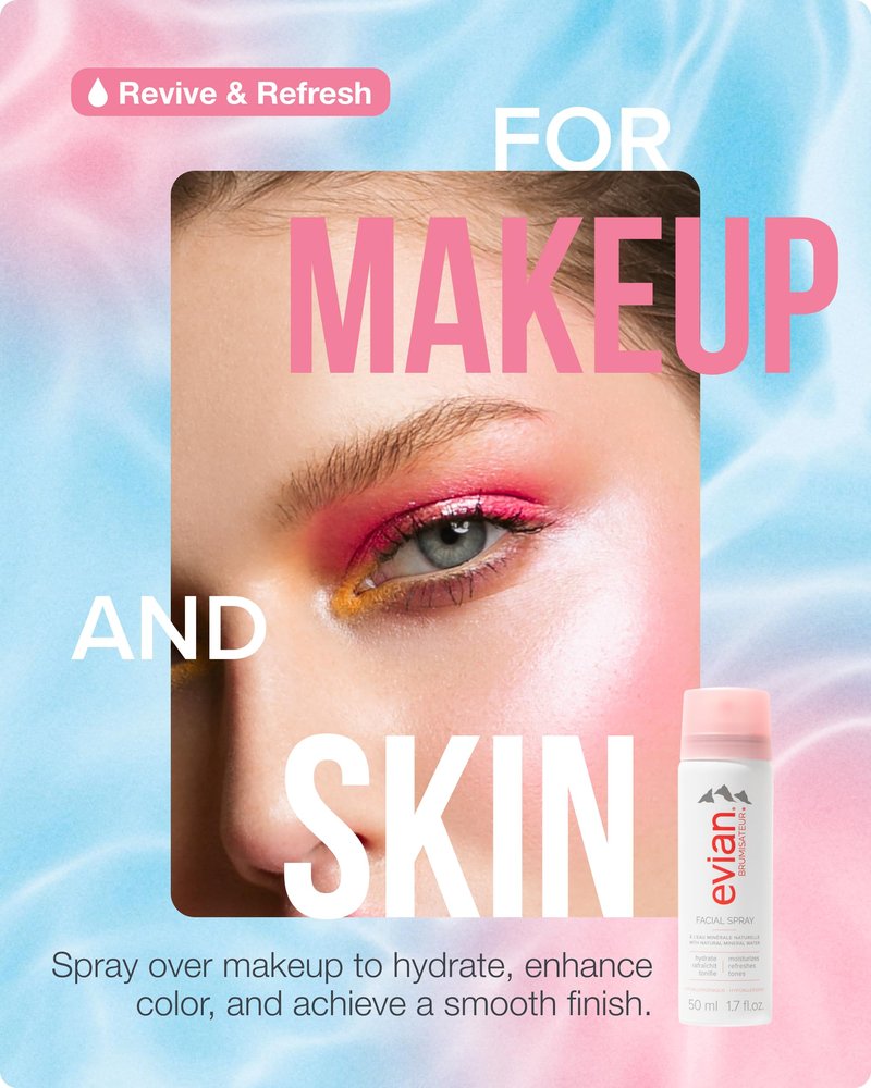 Evian Facial Spray 1.7 oz, Hydrating Mineral Water Mist for Face & Skin, Refreshes Makeup and Tones Skin, TSA-Approved Mini Facial Spray to Hydrate and Support On-the-Go Skincare