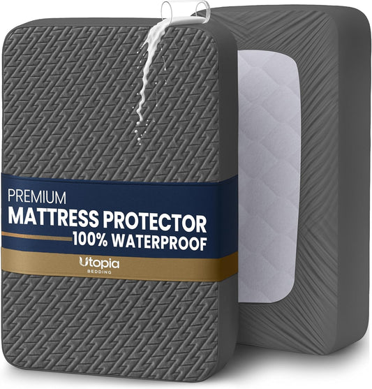 Utopia Bedding Waterproof Mattress Protector - Premium Soft Fabric, Twin Size (Gray), Fits 15" Deep