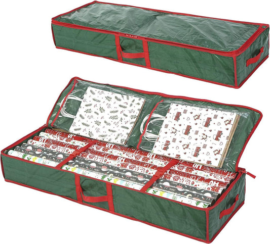 Sattiyrch Gift Wrap Organizer - Underbed Storage for Up to 20 Rolls | 41"W x 14"D x 5.5"H (Green)