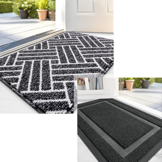 OLANLY Door Mat Set - Geometric Indoor & Outdoor Mats | 29.5"x17" & 32"x20" - Stylish Black Design