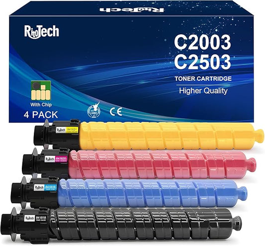 RitoTech MP C2003 C2503 Toner Cartridge Black Cyan Magenta Yellow - Replacement for Ricoh C2003 C2503 841918 841921 841920 841919 High Yield for Lanier Savin MP C2503 C2003 C2004 C2504 Printer,4 Pack