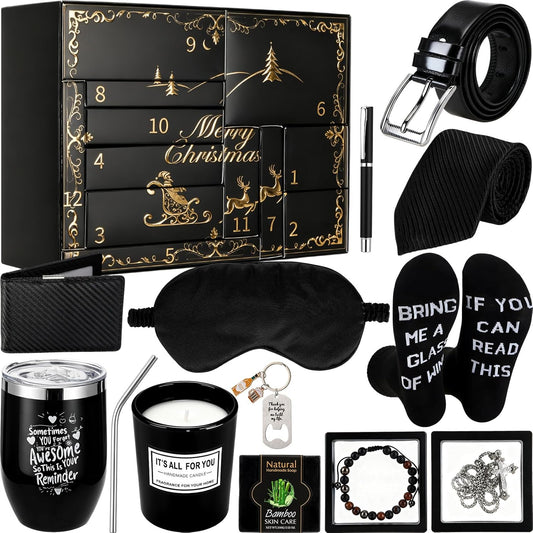 Patelai 12 Days Men's Advent Calendar - Black & Gold Grooming Essentials | Perfect Gift for Him