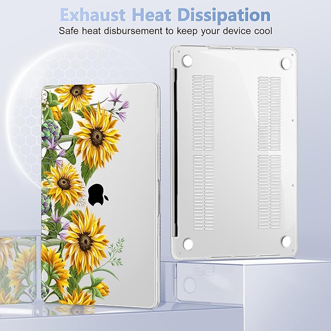 Lepeoac Case for MacBook Pro 13 inch Case M2 2022-2016 A2338 M1 A2251 A2289 A2159 A1989 A1708 A1706, Plastic Hard Shell + Keyboard Cover + Dust Plug, Sunflowers