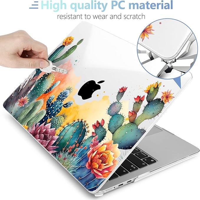 MEEgoodo for M5/M4/M3/M2 MacBook Air 15 inch Case 2026 2025 2024 2023, Case Fit Model (A3448/A3241/A3114/A2941) for MacBook Air 15.3 inch, Tropical Cactus