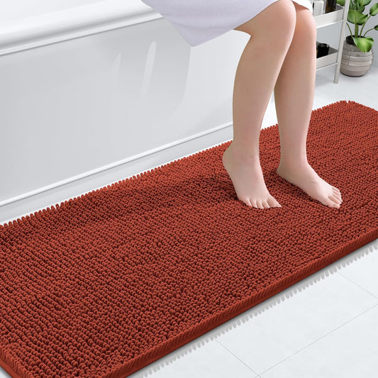 OLANLY Bathroom Runner Rugs - Soft Absorbent Chenille | Quick-Dry Rubber Backing, 70x24, Rustic Terracotta