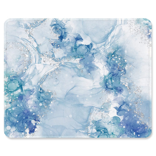 ITNRSIIET Mouse Pad with Stitched Edge Premium Textured Smooth Precise Operation Waterproof Washable Non-Slip Rubber Base Desktop Protection Mat, 10.2×8.3×0.12 inches, Blue Abstract Marble
