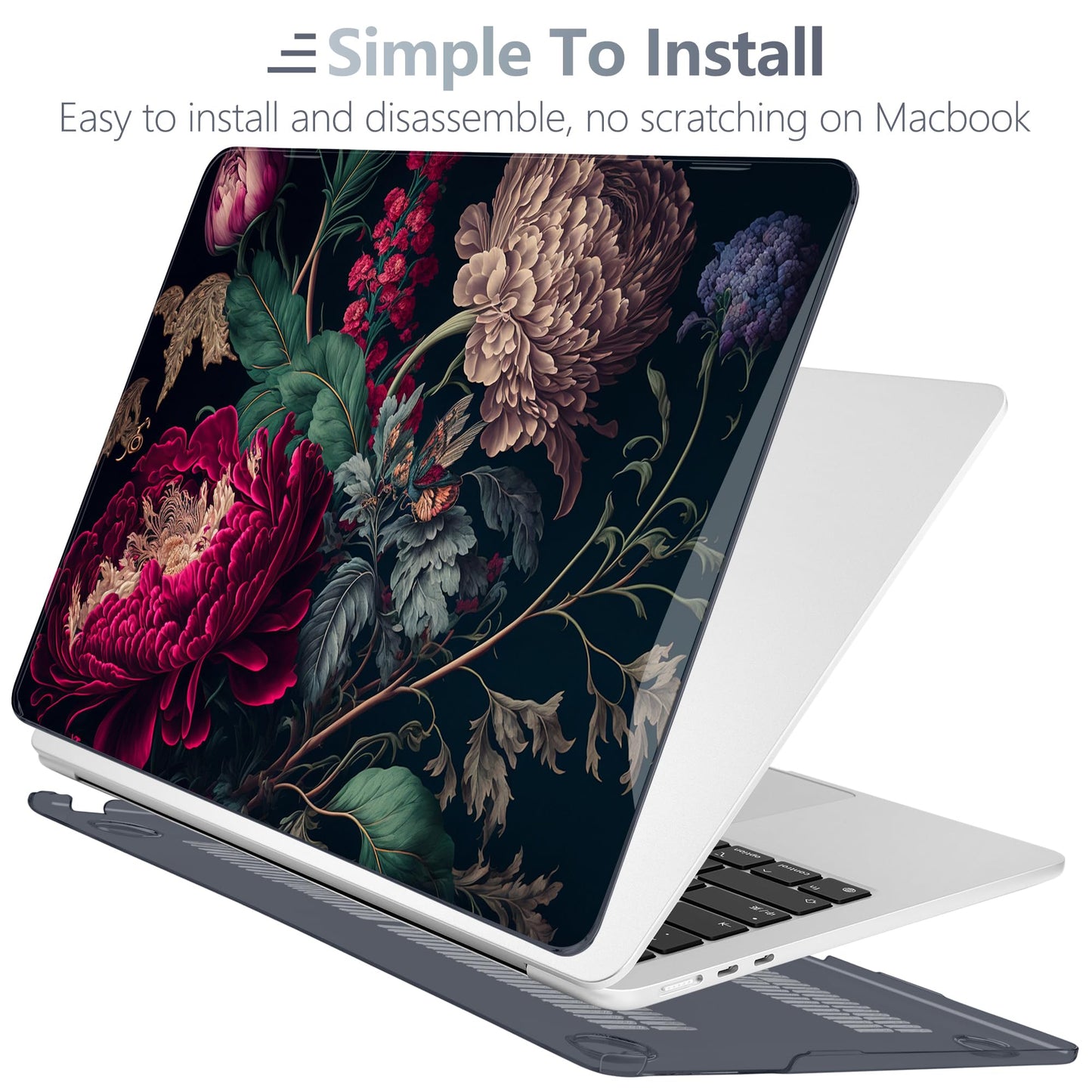 Batianda Premium Case for New MacBook Air 15 inch with M5 M4 M3 M2 Chip 2026 2025 2024 2023 Release, Designed Ultra-Slim Hardshell & Keyboard Cover & Screen Protector 4-in-1 Bundle, Vintage Flower