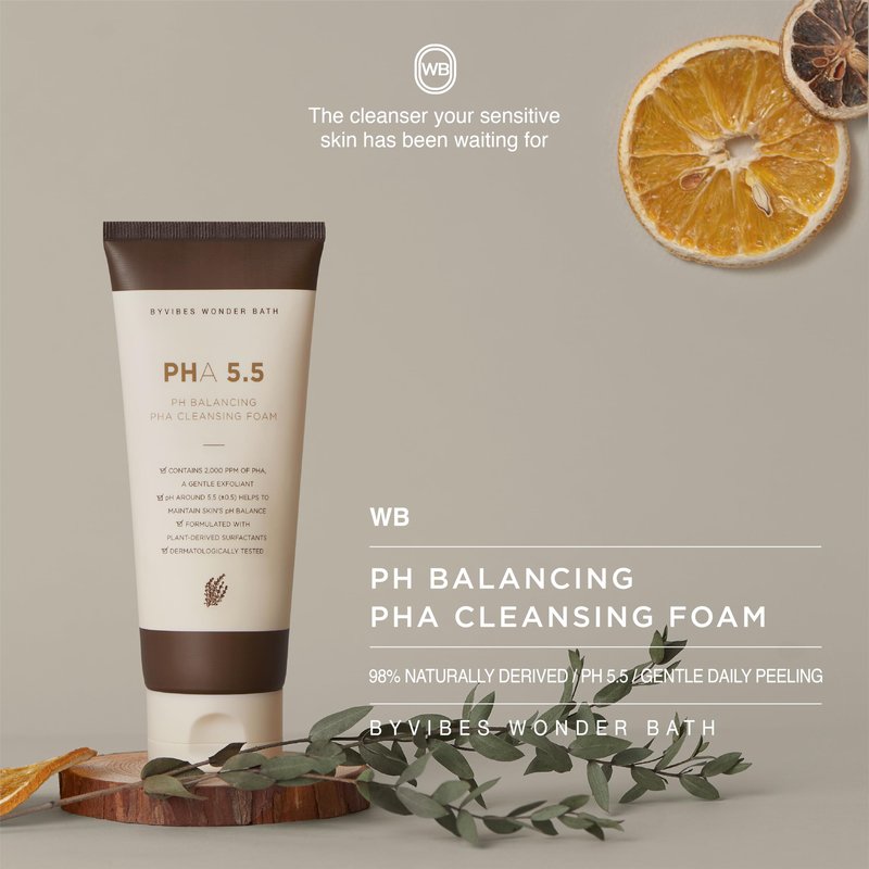 CHOSUNGAH BEAUTY PH Balancing PHA Cleansing Foam - Korean Face Wash for Sensitive Skin, Gentle Hydrating Facial Cleanser, Exfoliating Skin care, 4.4 Fl Oz (130ml)