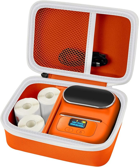 Boobowl Case Compatible with Phomemo M110 Label Maker - Portable Mini Bluetooth Thermal Label Maker Carrying Storage Bag for Printer Labels, USB Cable and Accessories (Box Only) - Orange