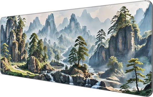 Dynippy Thin Extended Gaming Mouse Pad （31.5 * 11.8 * 0.08 inch） with Stitched Edges Large Mousepad Long XXL Keyboard and Mouse pad Desk Mat for Gaming Office & Home - Landscape Painting