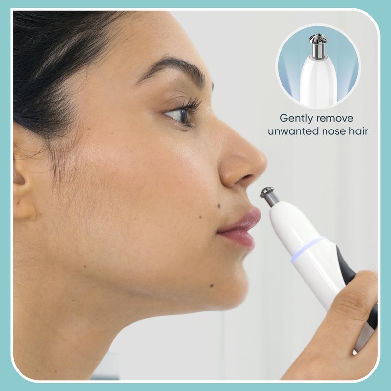Conair GIRLBOMB Nose Hair Trimmer for Women, Battery-Operated Face Hair Removal for Women, Diamond-Shaped 360° Beveled Blade, LED Light, Packaging May Vary, White