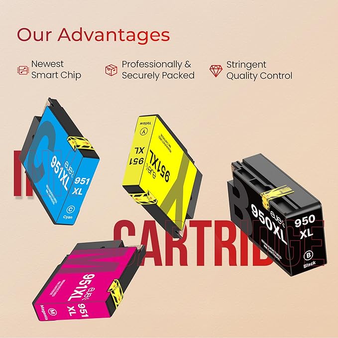 ejet 950XXL 951XXL Combo Replacement for HP 950 XXL 951 XXL Ink Cartridge Work for HP OfficeJet Pro 8600 8610 8620 8100 8630 8660 76DW 251DW (1 Black, 1 Cyan, 1 Magenta, 1 Yellow)