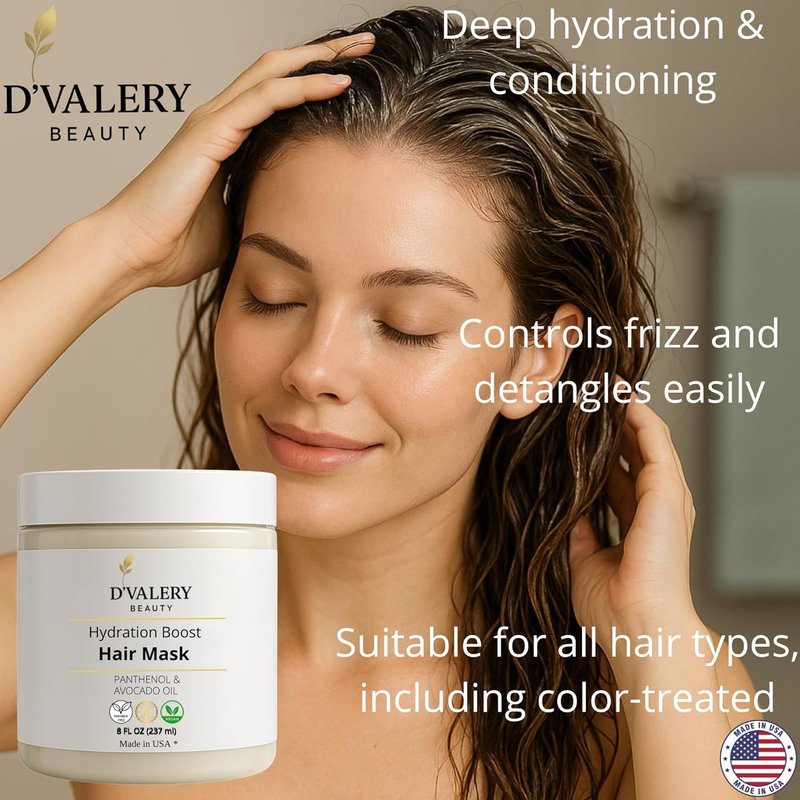 Hydrating Hair Mask - Avocado Oil & Panthenol Deep Conditioning Treatment for Dry, Damaged Hair | 8 oz