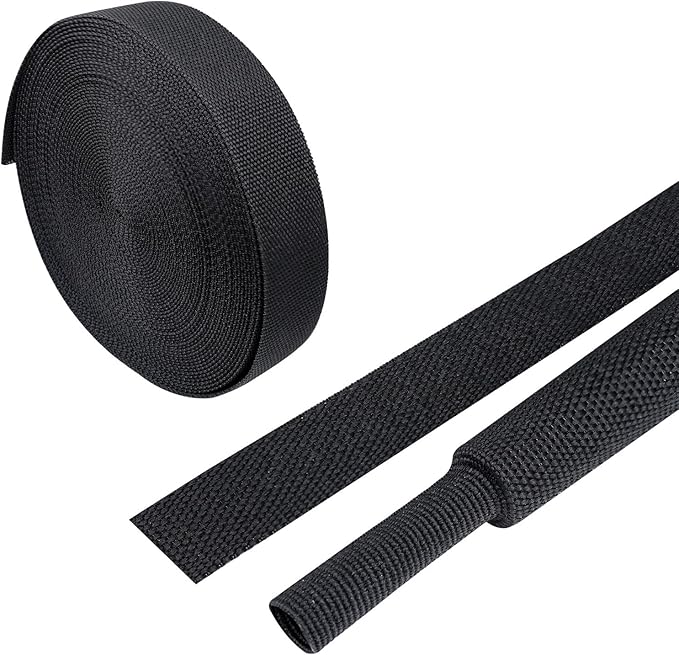 BuyUneed Heat Shrink Wire Loom 2:1 Shrinkable Braided Cable Sleeve 3/4 Inch ID-46ft Abrasion Protection Flexibility Fabric Wiring Harness Cover Sheath