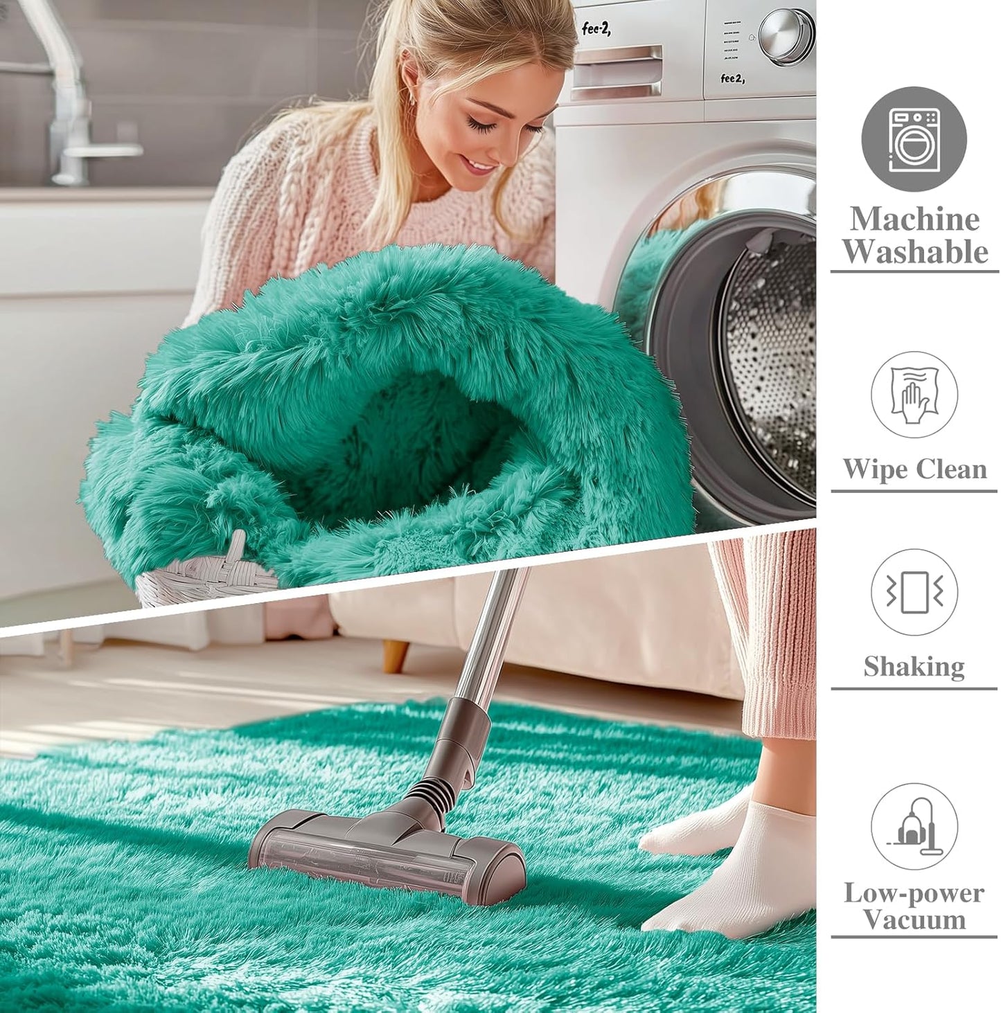 OLANLY Runner Rugs - Soft, Machine Washable Shaggy Carpet for Hallway & Bedroom | Teal Green