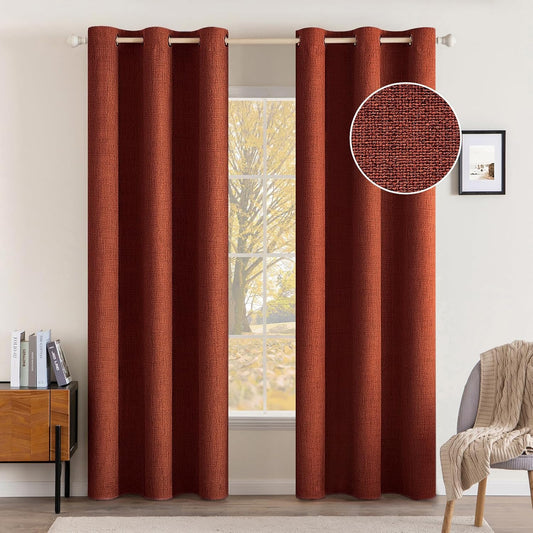 MIULEE 100% Blackout Linen Curtains - Thermal Insulated Burnt Orange Room Darkening | 42 x 84 (2 Panels)